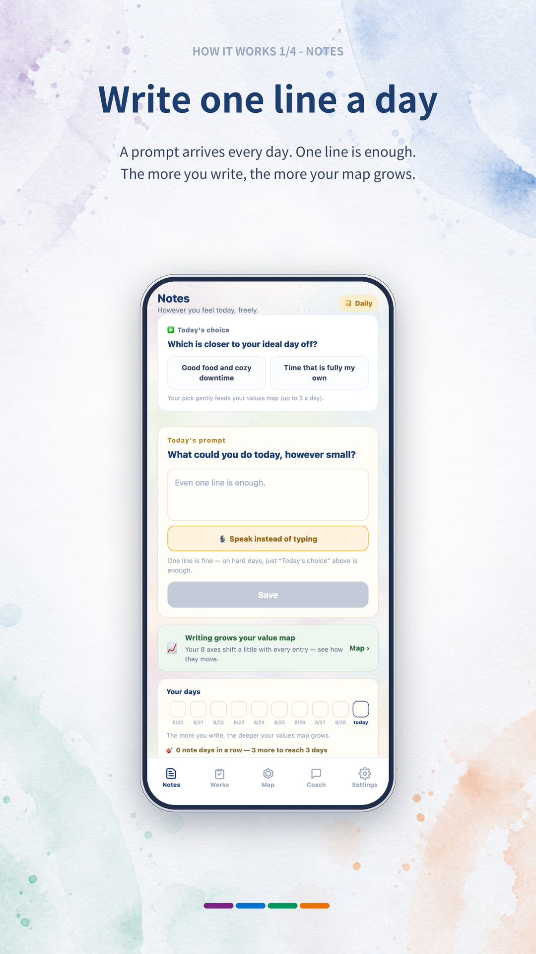 Daily notes screen in Notes that talk with you