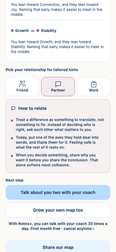 Relationship hints based on differences in your values