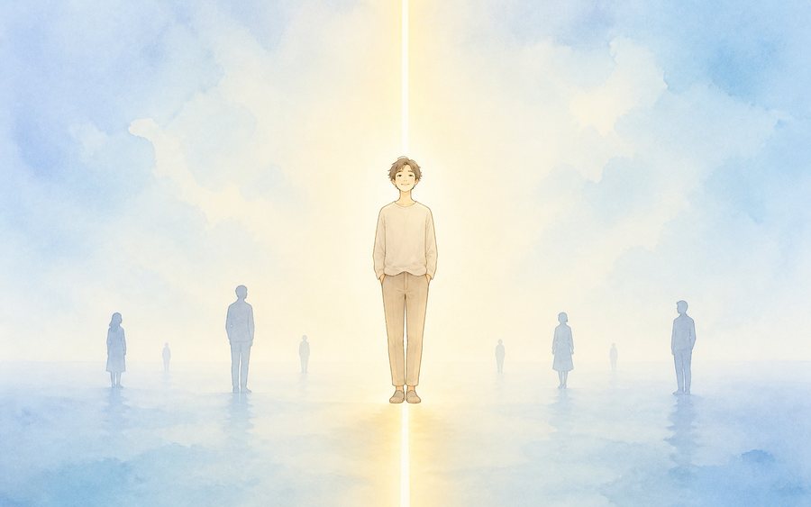 自分軸 一人の人物と光の線