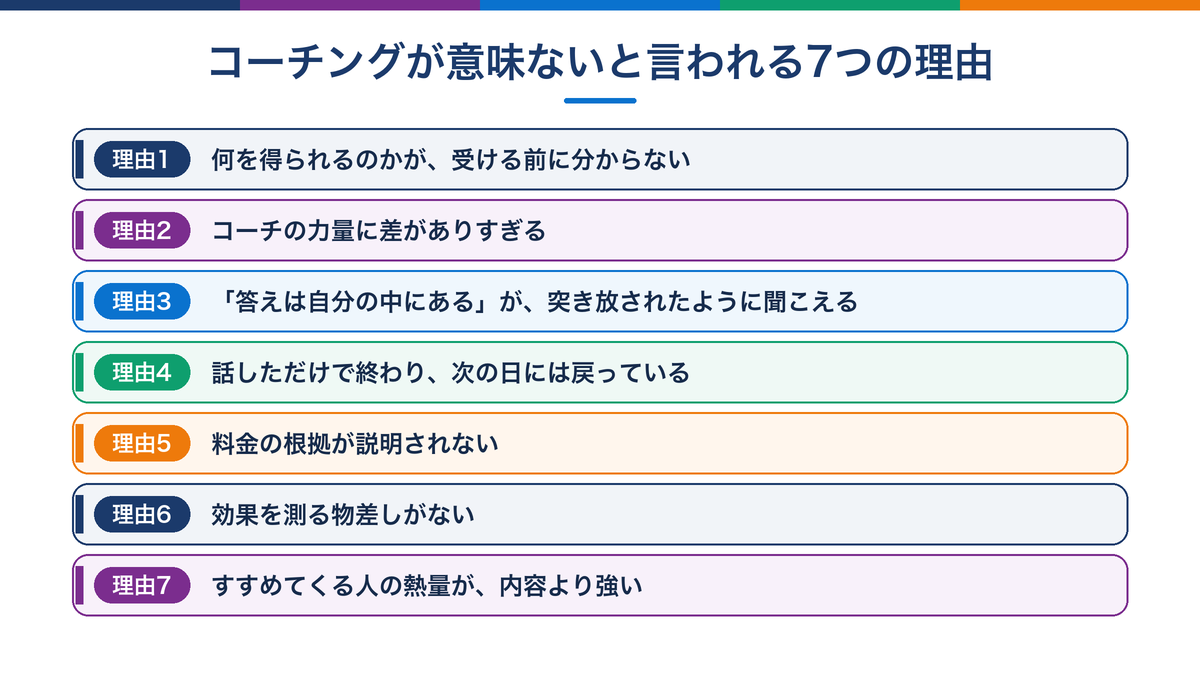 コーチングが意味ないと言われる7つの理由の一覧図