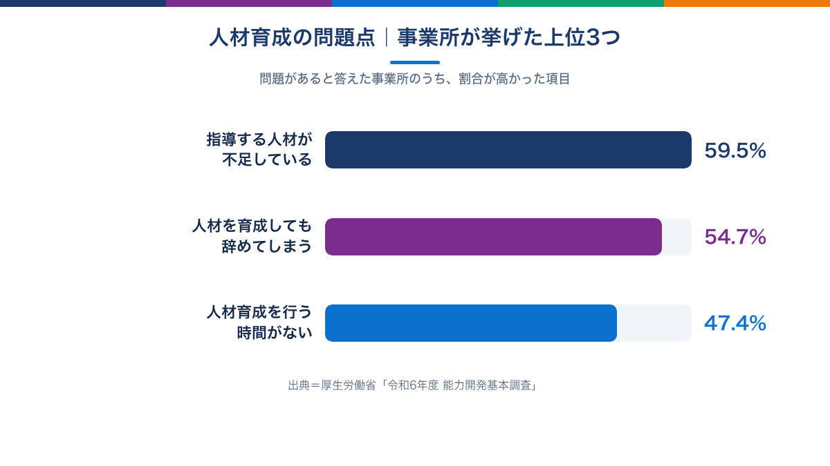 事業所が感じている人材育成の問題点の内訳のグラフ