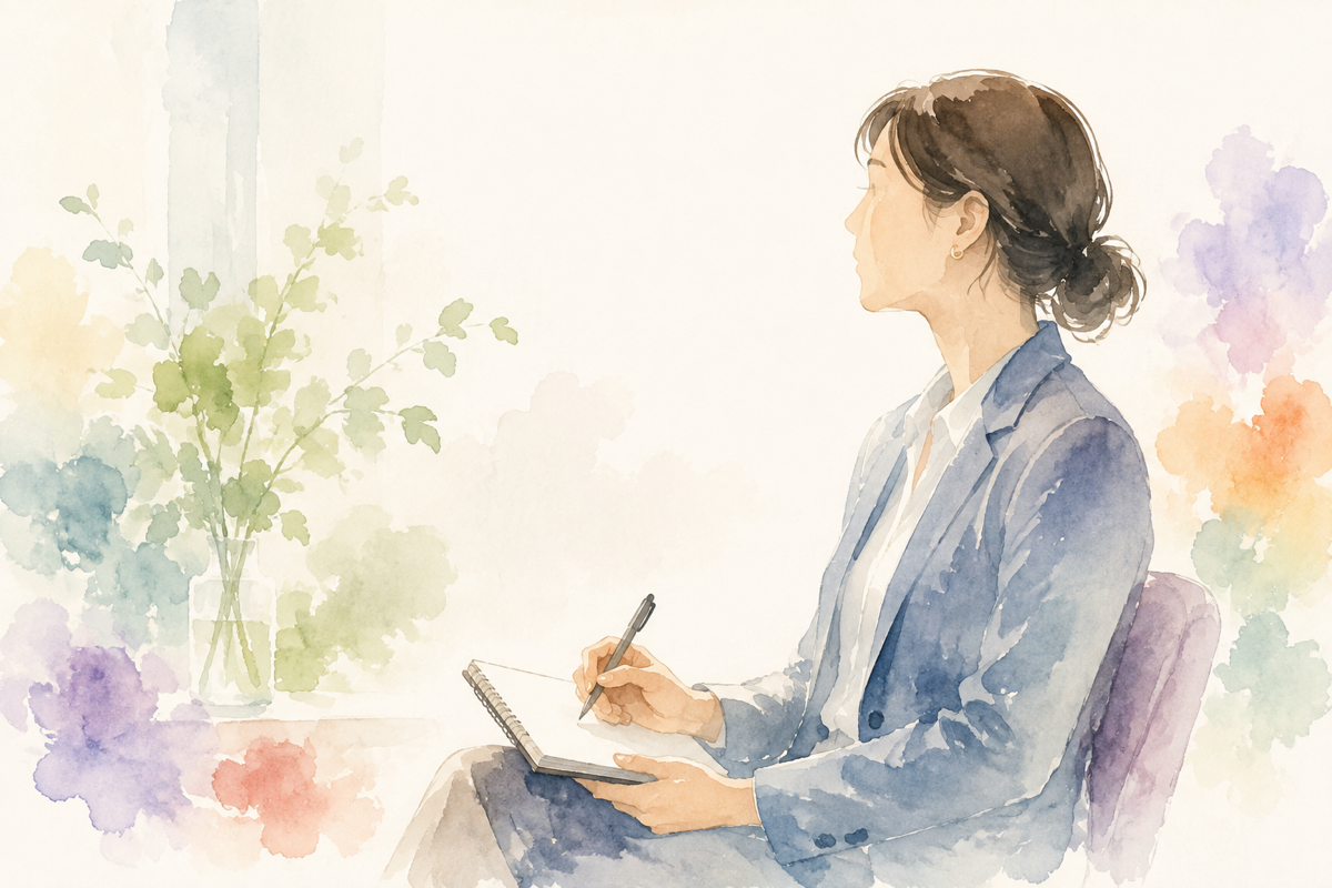 相手の話にただうなずき、メモを取りながら聞いているメンター役の横顔