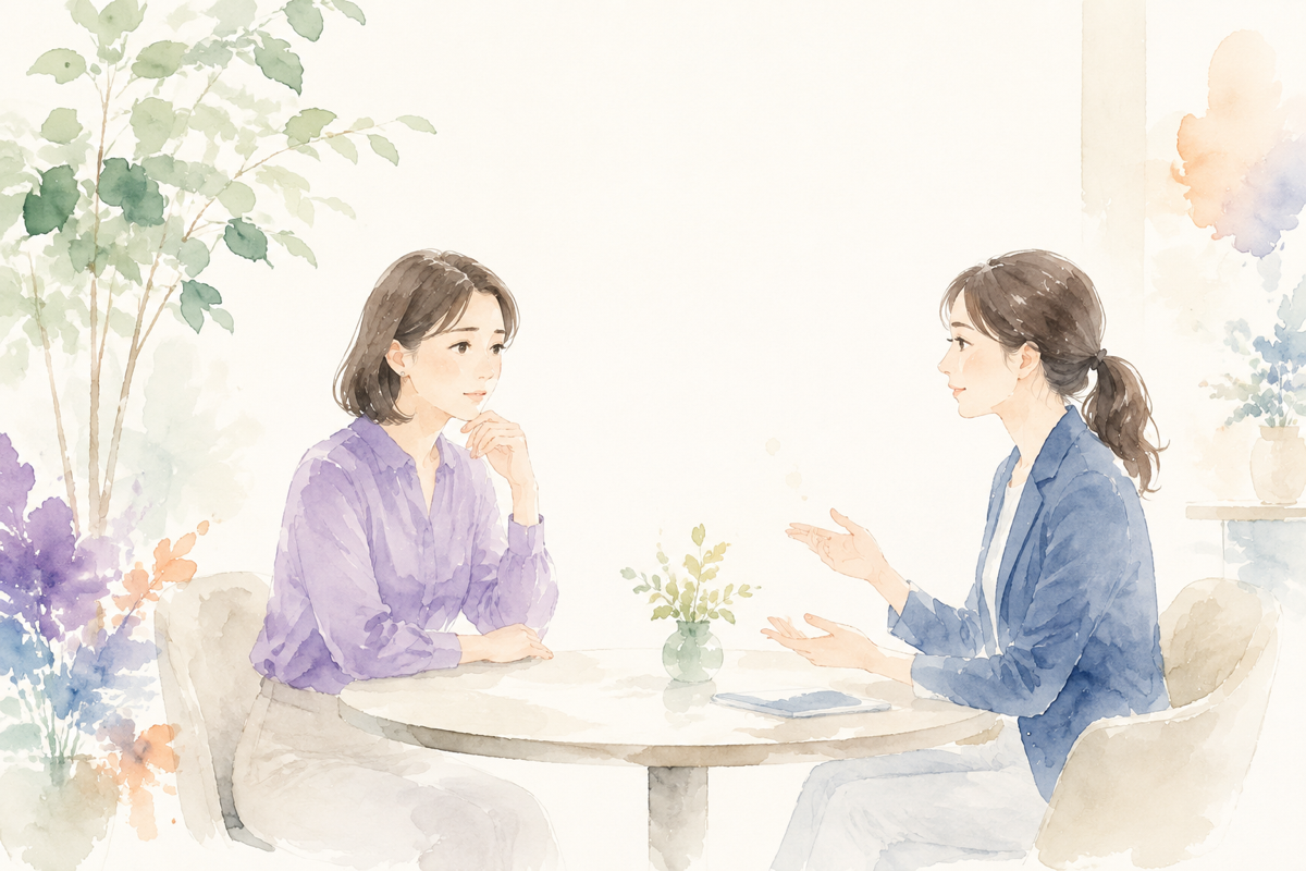 メンターが少し困った表情をしつつも、無理をせず上司や人事に相談している様子