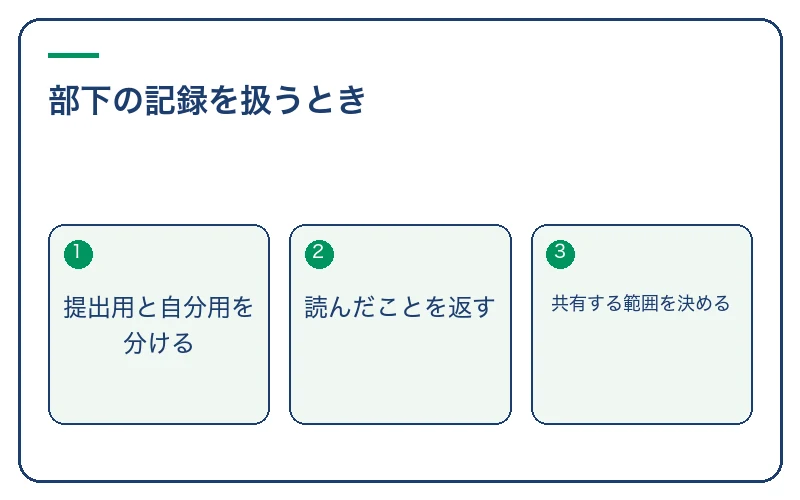 部下の記録を扱うとき。提出用と自分用を分ける、読んだことを返す、共有する範囲を決める