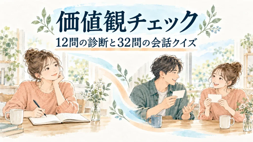 無料12問の価値観チェックと、会話用の価値観クイズ32問。