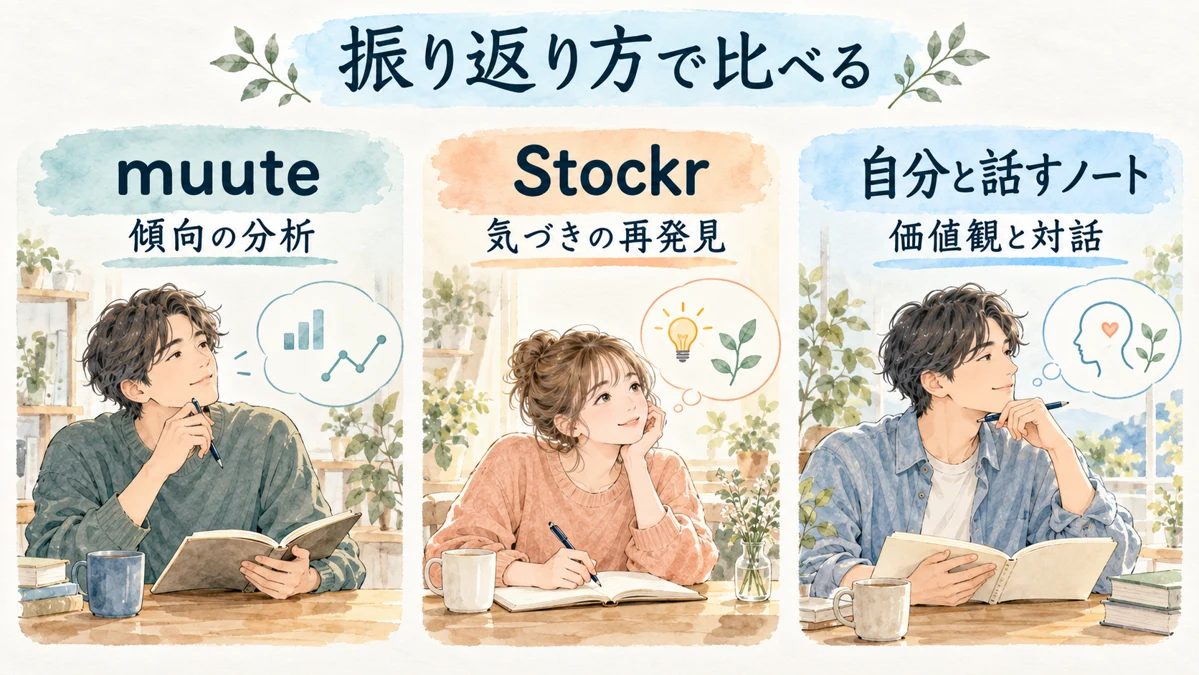 muute、Stockr、自分と話すノートを振り返り方で比較する