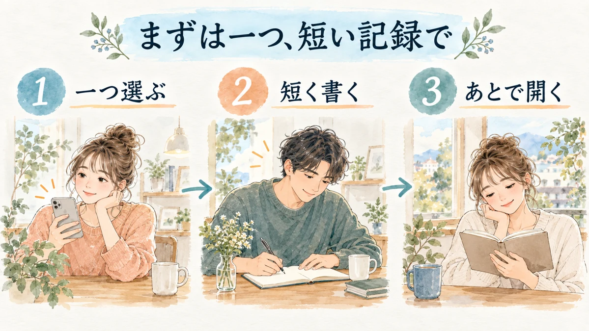 1つ選び、短く書き、あとで開く試し方