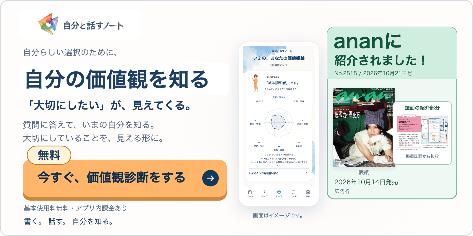 自分が大切にしたい価値観と、これからの一歩を見つめる。自分と話すノート
