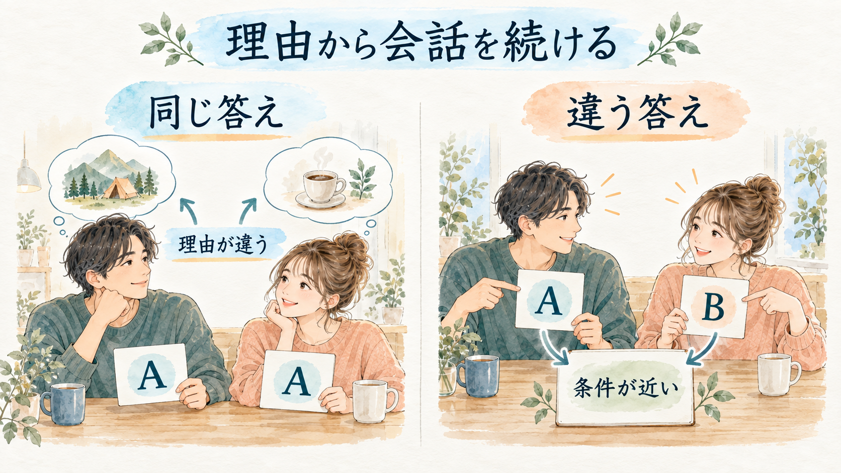 同じ答えと近い条件の違いを見る