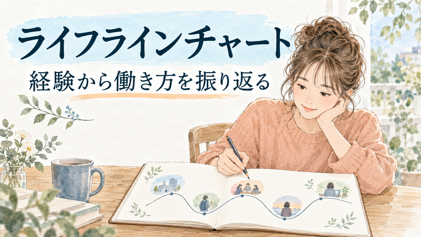 ライフラインチャートの書き方 社会人の記入例と振り返る質問のイメージ