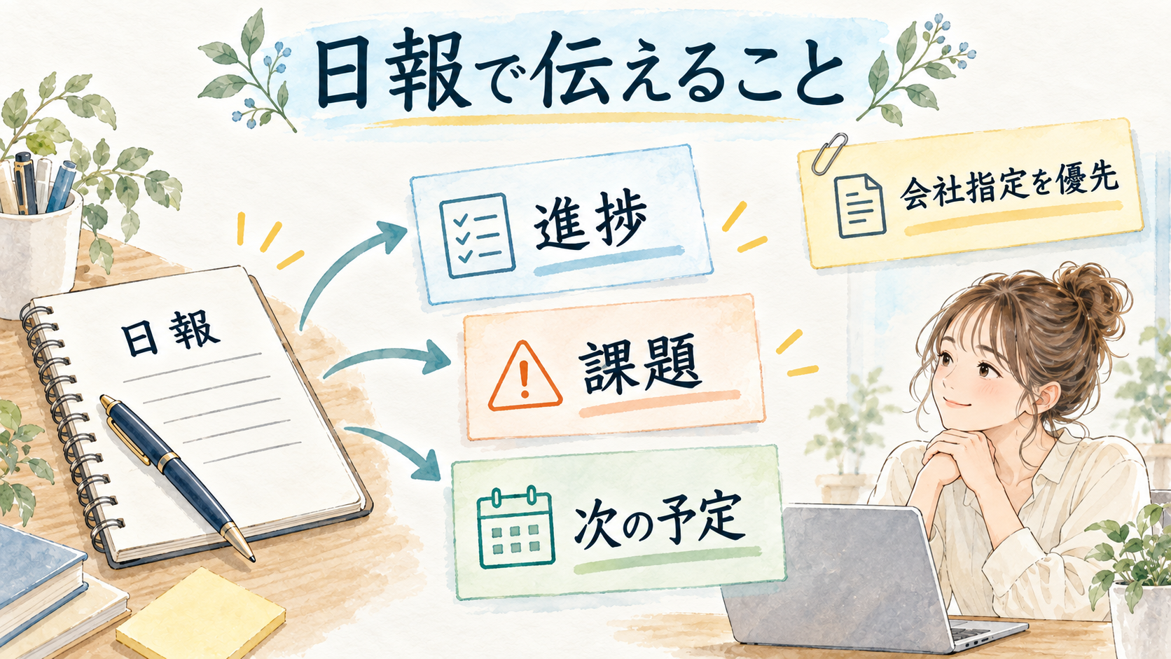 進捗と課題と次の予定を会社の様式で伝える