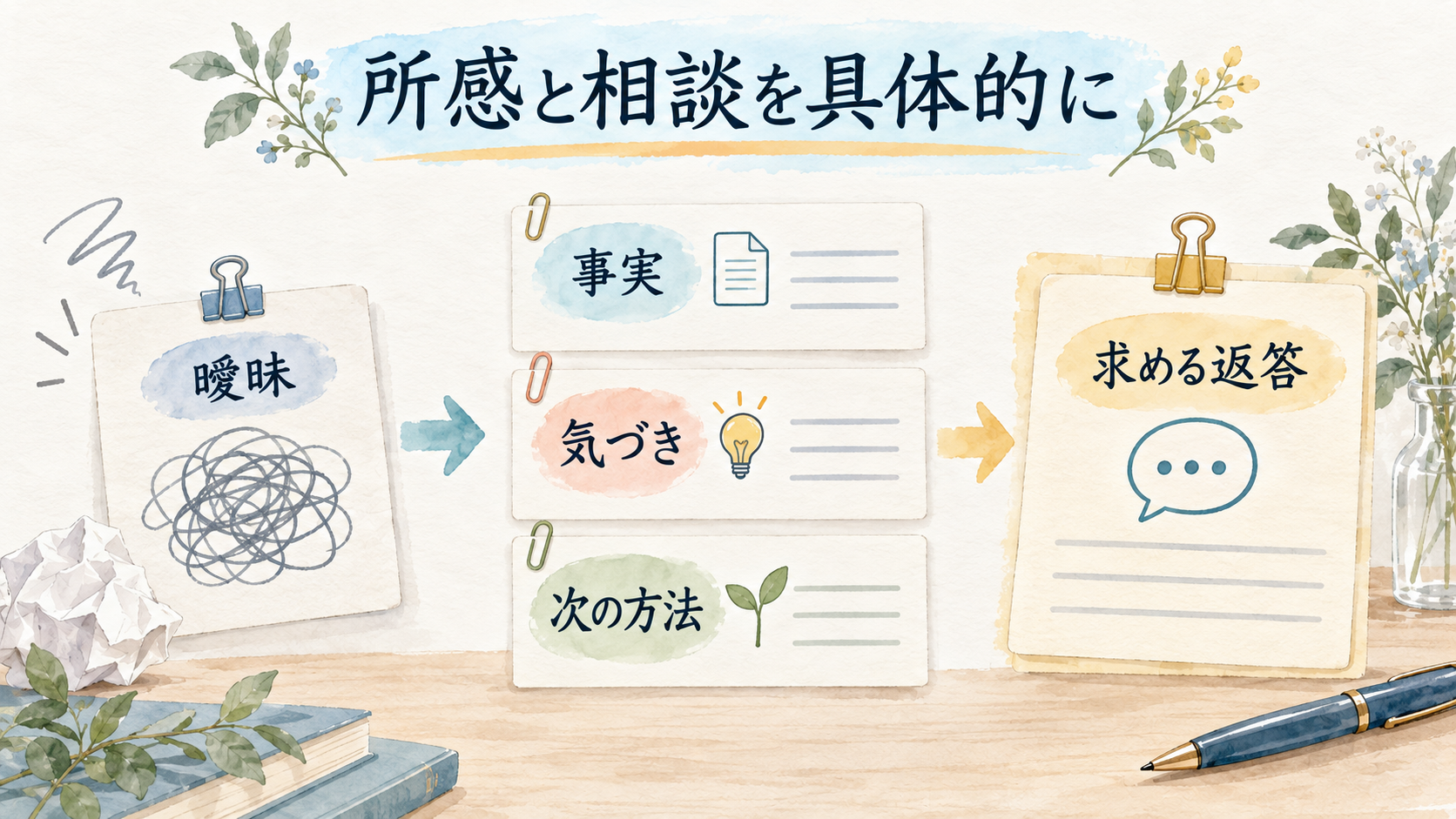 曖昧な所感を事実と気づきと次の方法へ直す