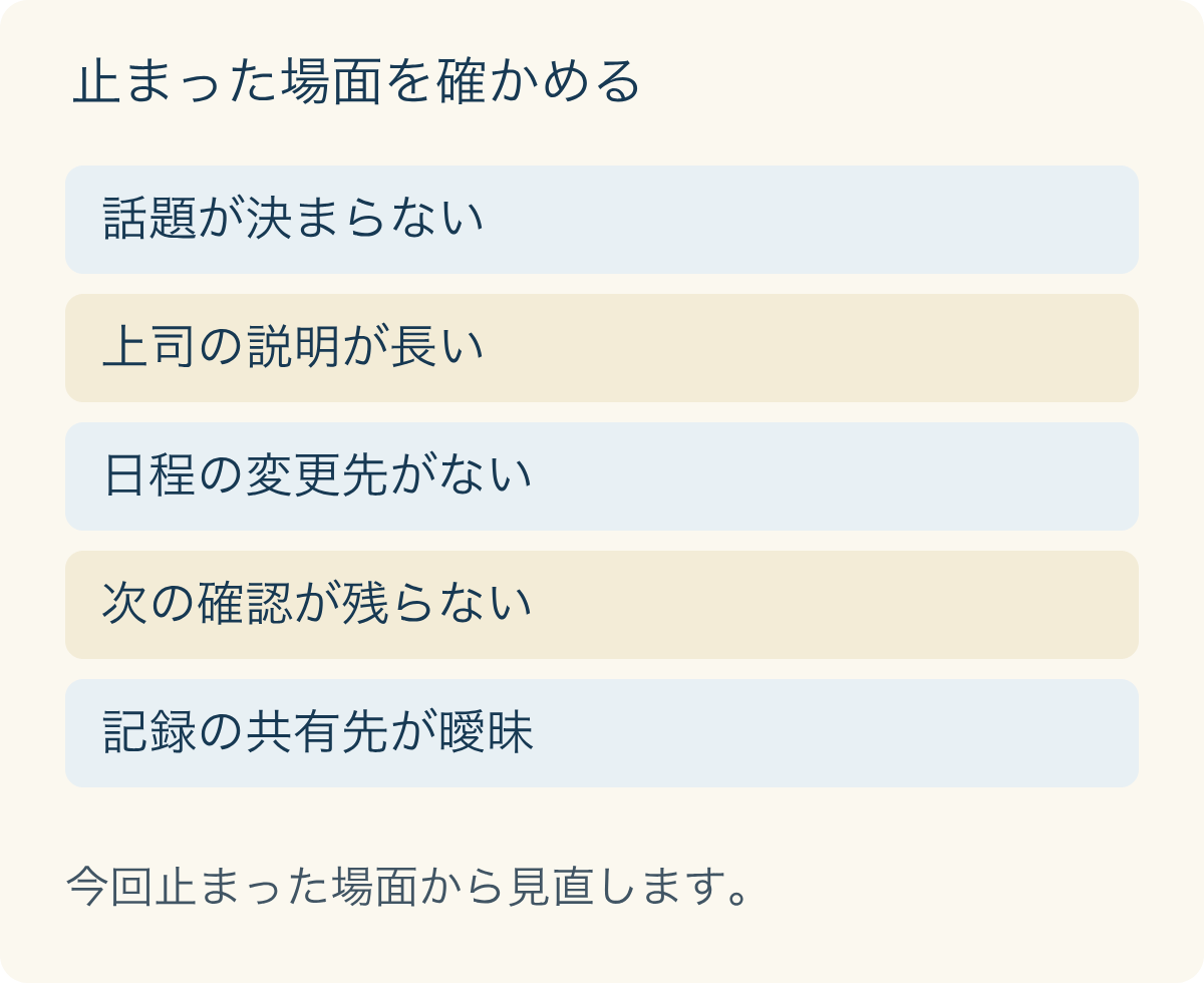 止まった場面を確かめる。今回止まった場面から見直します。