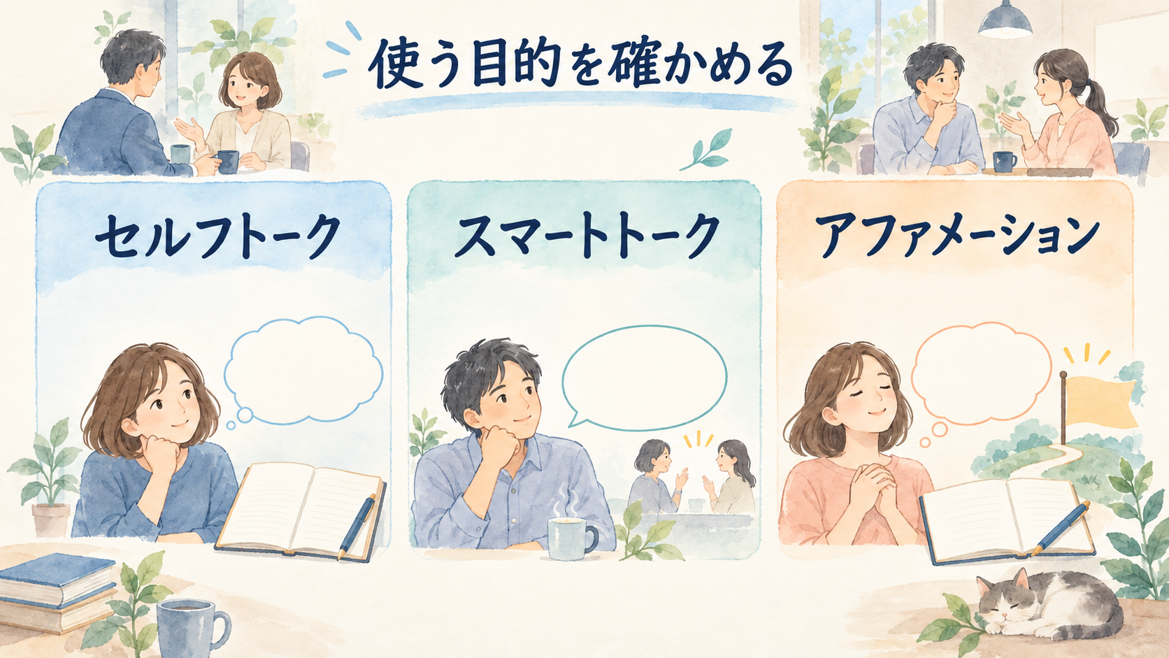 セルフトーク スマートトーク アファメーションを目的から比べる図
