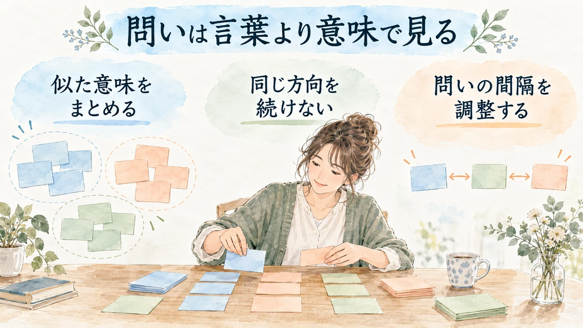 似た意味の問いをまとめて出す間隔を調整する図