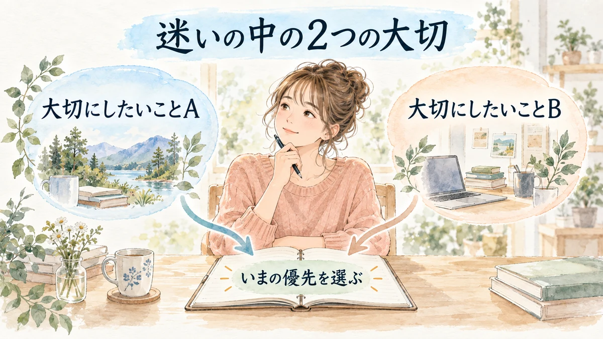 ぶつかる2つの価値観を言葉にして今の優先を選ぶ図