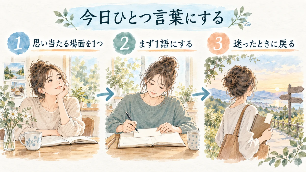 思い当たる場面を1つ選び、価値観をまず1語にして迷ったときに戻る流れの図